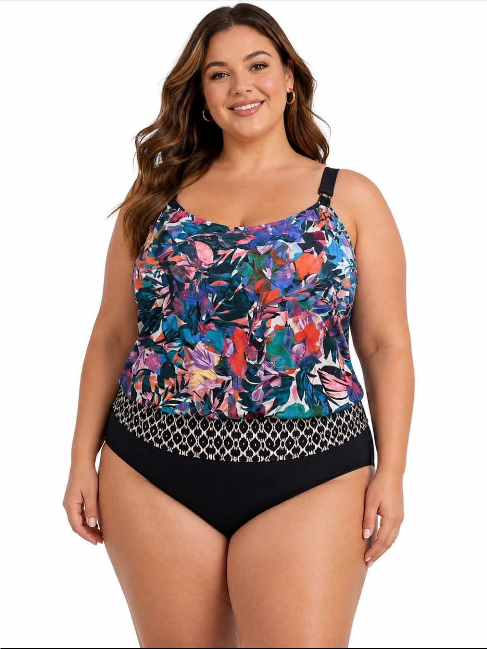 NWT Swimsuits For All Plus Size 22 Floral Blouson One Piece Swimsuit